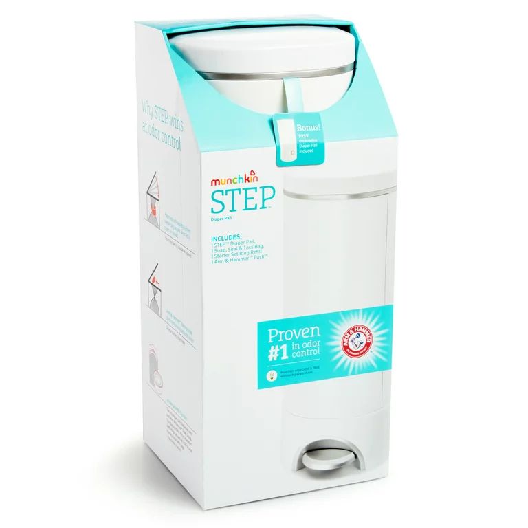 Munchkin Step Diaper Pail Powered by Arm & Hammer, Incl 1 Snap, Seal and Toss Bag, 1 Starter Ring... | Walmart (US)