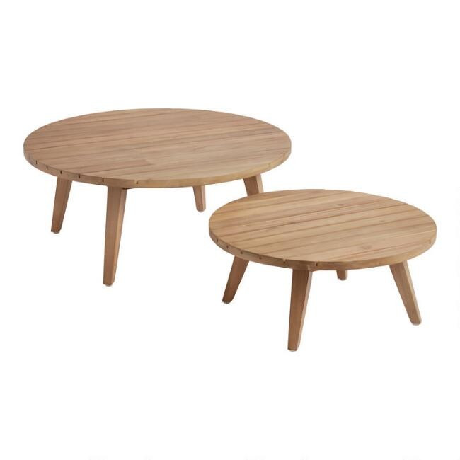 Round Acacia Nevis Outdoor Nesting Coffee Table 2 Piece Set | World Market