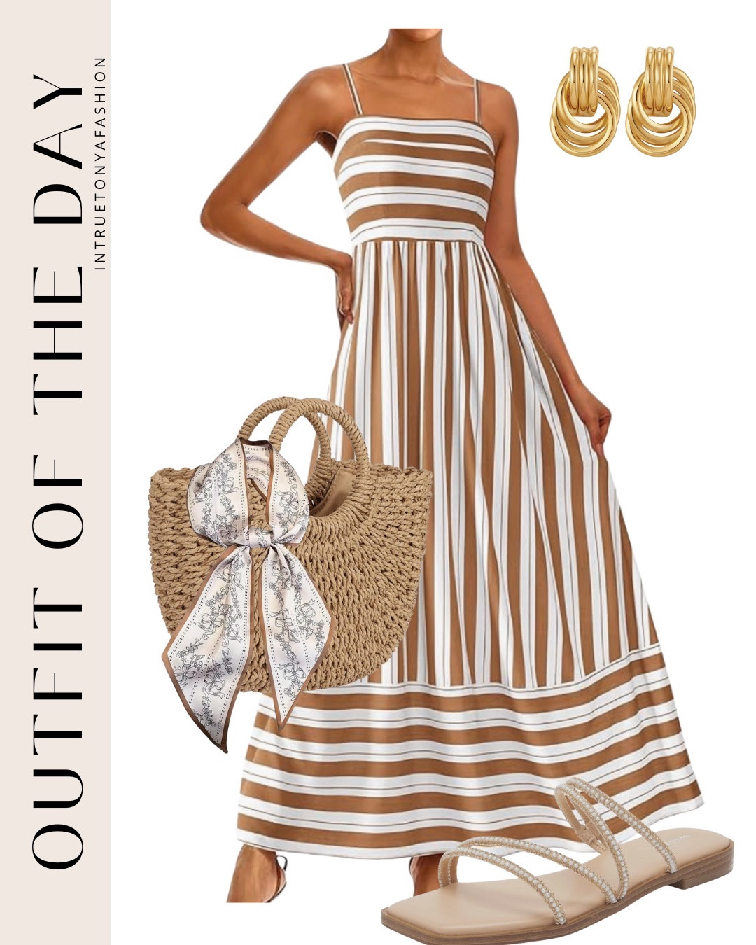 Striped summer dress with gold earrings, sandals, straw handbag with added silk scarf






Amazon outfits every outfit inspo, outfit ideas, casual outfits amazon, amazon outfits every day, spring outfits 2026, summer outfits, sun dress, maxi dress, summer dresses 

#LTKPetite #LTKSaleAlert #LTKootd