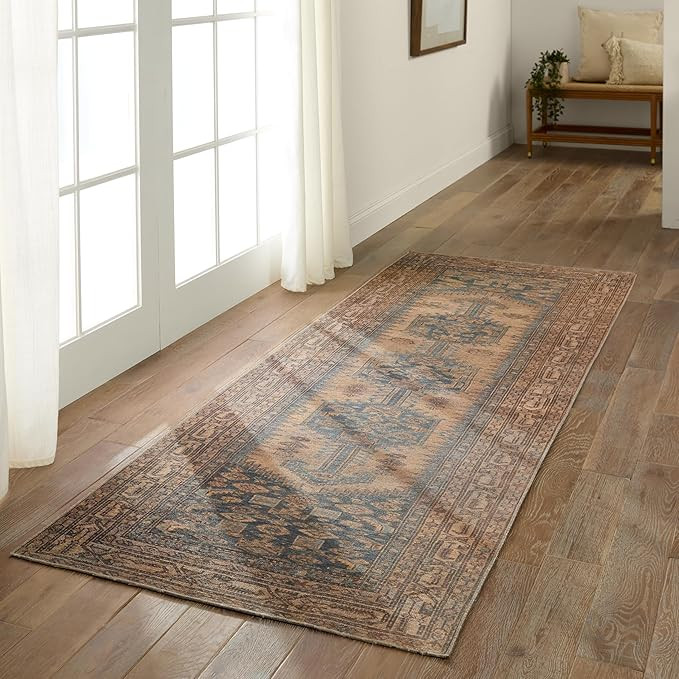 Jaipur Living, Machine Washable 3x5 Doormat, Non Slip, Brown/Blue Entryway Rug | Amazon (US)
