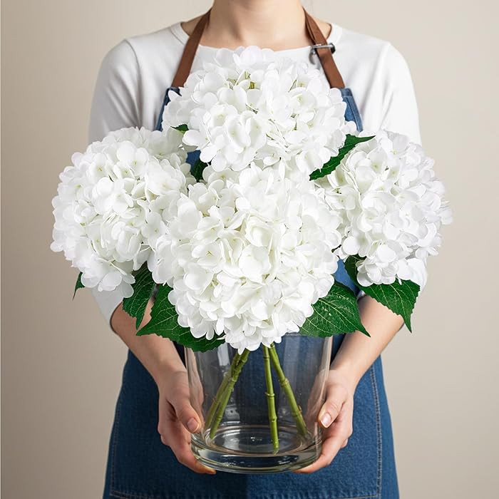 Auihiay 4PCS Hydrangea Artificial Flowers for Outdoors and Indoor, 21" White Flowers, Faux Silk H... | Amazon (US)