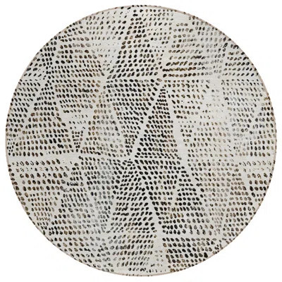 8' Ivory Charcoal And Beige Round Geometric Washable Indoor Outdoor Area Rug | Wayfair North America