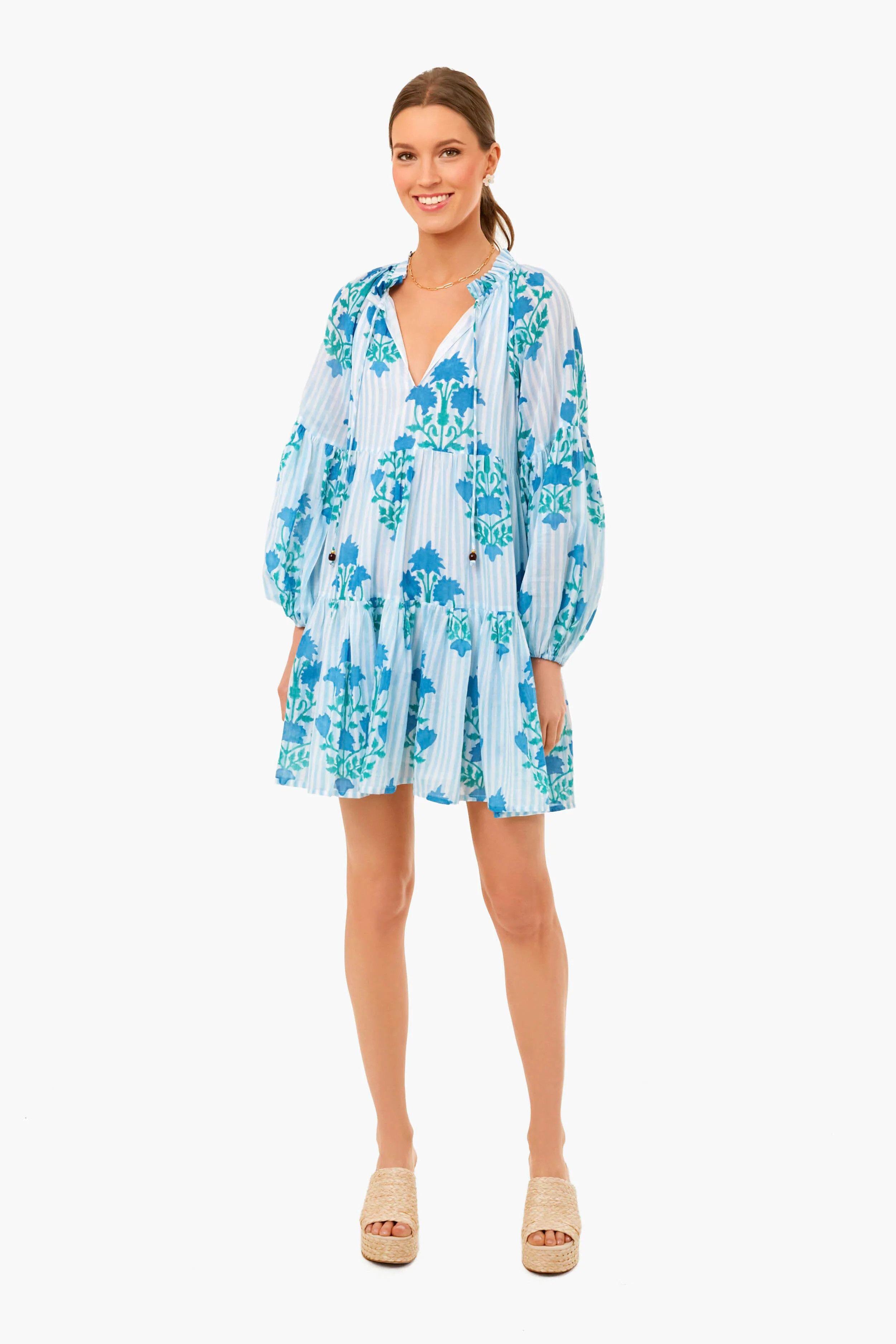 Jaipur Blue Balloon Sleeve Short Dress | Tuckernuck (US)