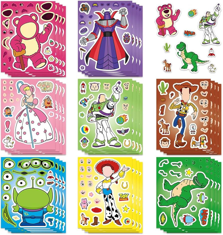 24 Sheets Toy Cartoon Story Sticker Cute Cartoon Charaters Make Your Own Sticker, Make a Face Sti... | Amazon (US)