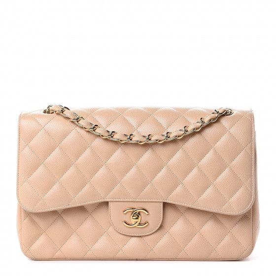 Caviar Quilted Jumbo Double Flap Beige Clair | Fashionphile