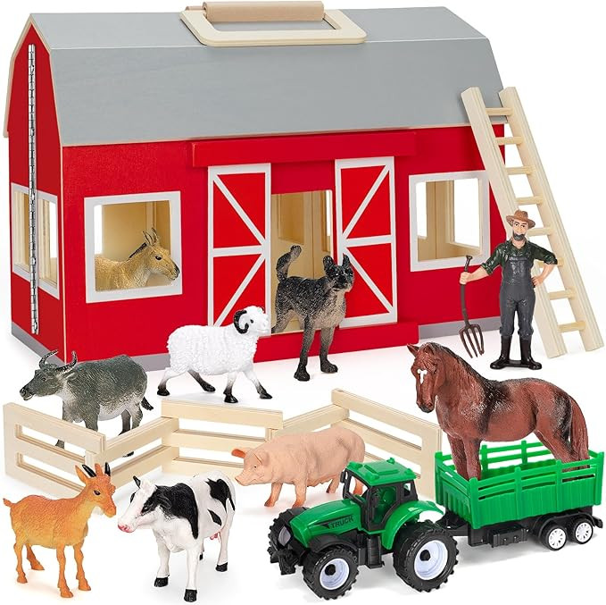 YEEBAY Farm Animals Toys for 3+ Year Old Kids Toddlers Girls Boys, Large Wooden Barn with Animal ... | Amazon (US)