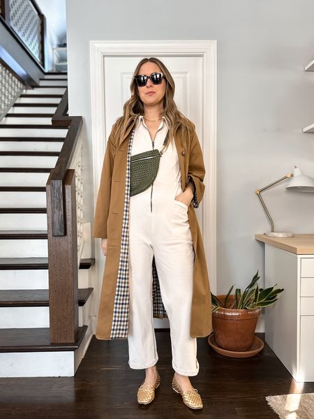 Trench: tts. Jumpsuit: utility suit in oat milk from shop noble, tts, linked similar. Shoes: tts, code: MICHELLE15 for 15% off your first order  

#LTKstyletip #LTKshoecrush #LTKitbag