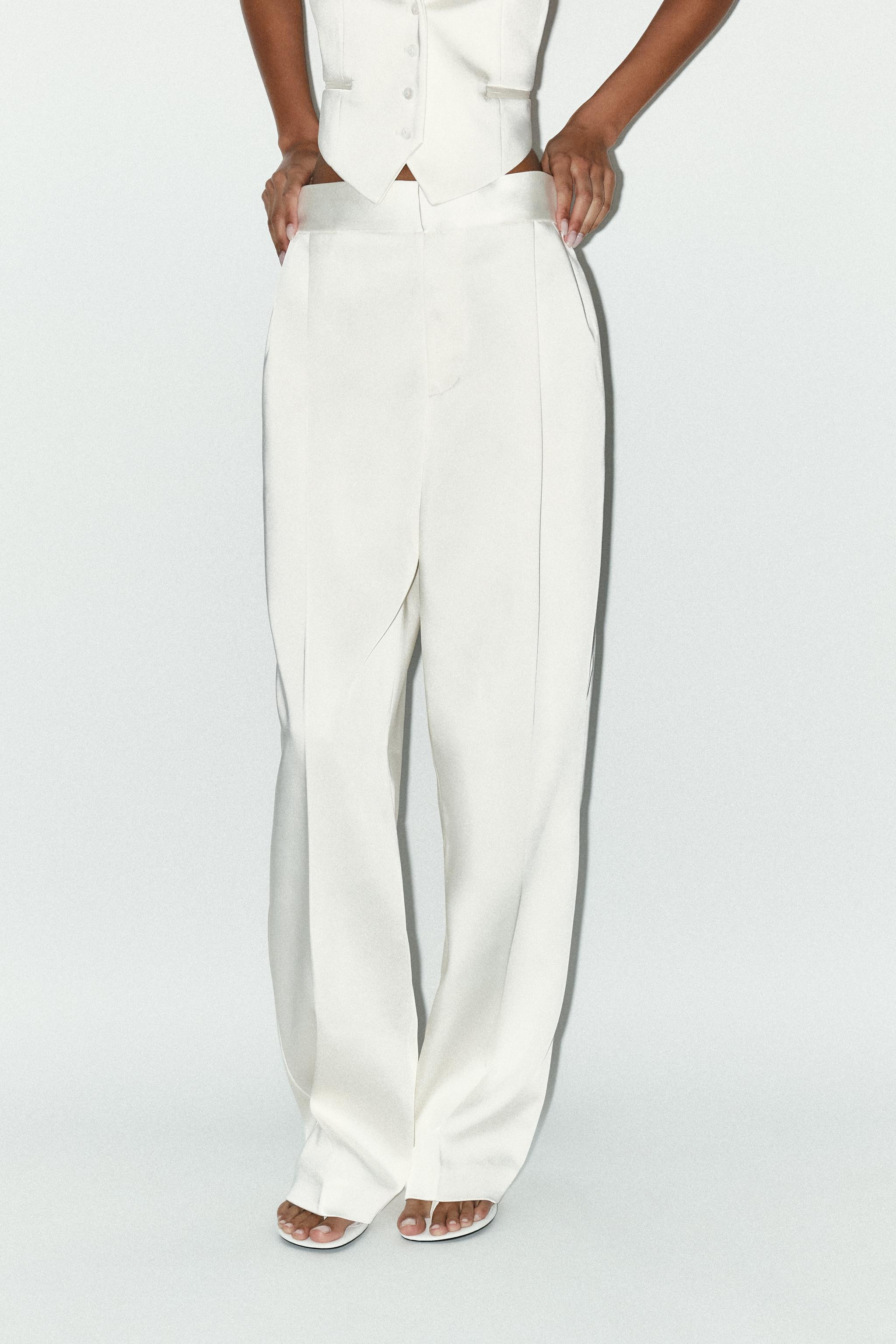 HIGH-WAIST SATIN TROUSERS WITH PLEATS | Zara UK