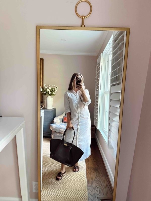 I’ve had the Demellier tote for 5+ years - it’s pricey but a classic. (I linked a look for less too.) Size up in the Tuckernuck sandals. The dress works easily for a pool cover up and I dress it up like this often too.

#LTKmomlife #LTKOver40 #LTKPetite