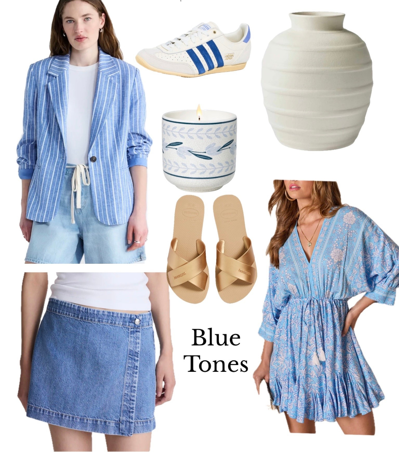 Blue tones! Linen blue, striped blazer, blue striped, Adidas, blue floral candle, denim skort, blue short dress.

#LTKootd #LTKgrwm #LTKOver40