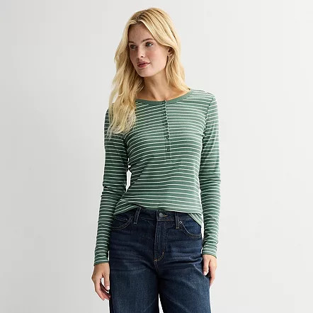 Women's Sonoma Goods For Life® Long Sleeve Crew Neck Henley, Size: XL, Sun Dipped Yellow | Kohl's