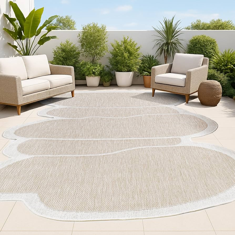 JONATHAN Y SHP101B-5 Indoor/Outdoor Jasper Modern Rustic Abstract Beige/Cream 5 ft. x 8 ft. Shape... | Amazon (US)