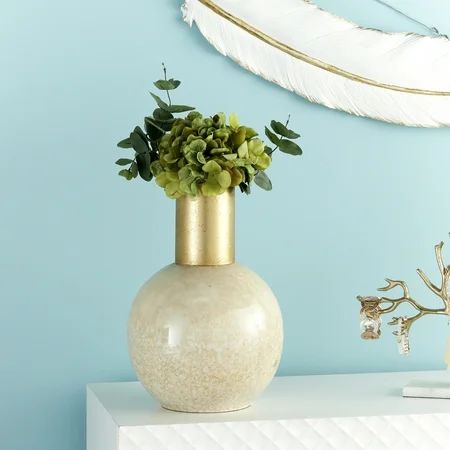 CosmoLiving Modern Style Large Round Gold & White Metal Vase 9"" x 14 | Walmart (US)