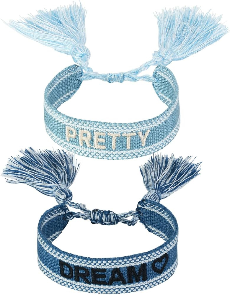 COTTVOTT 2pcs Woven Friendship Wrap Bracelet Lucky Knitted Word Braided Bracelets for Women | Amazon (US)