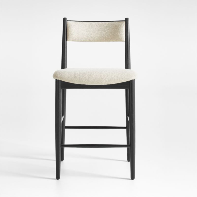 Petrie Black Ash Upholstered Counter Stool with Performance Fabric + Reviews | Crate & Barrel | Crate & Barrel