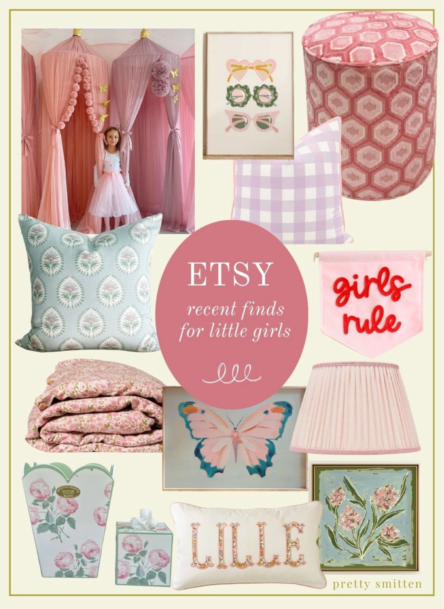 Little Girls room home decor finds from Etsy ----

grandmillennial, Southern home, traditional home style, classic style, interior design, little girls room, girls room, family, kids room, bowood, gingham, block print, floral, butterfly, Etsy find, Etsy home decor 

 #LTKHome #LTKKids #LTKFamily