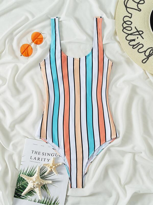 Colorful Striped One Piece Swimsuit | SHEIN