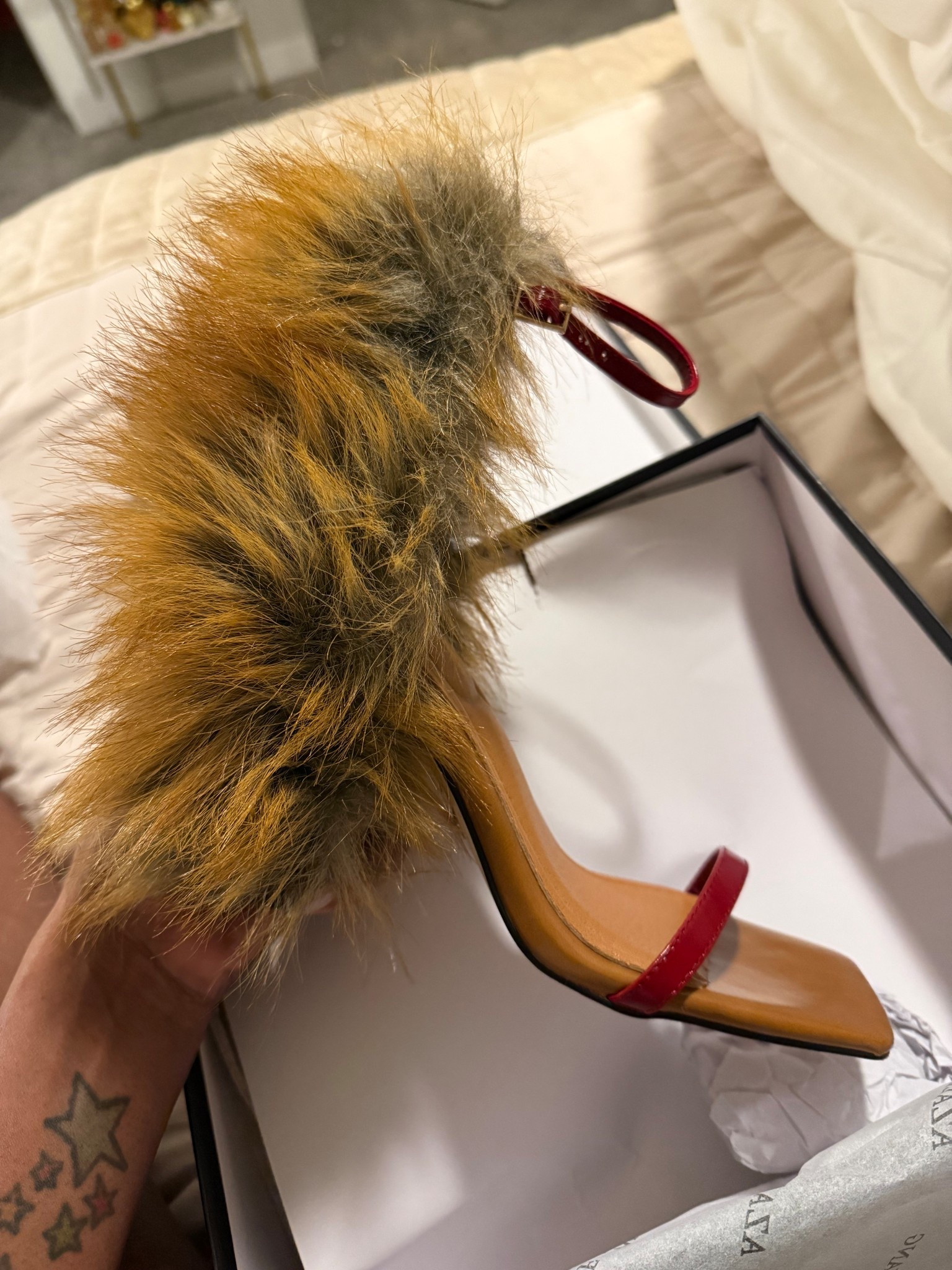 Akira red fur heel 

#LTKNYFW #LTKootd