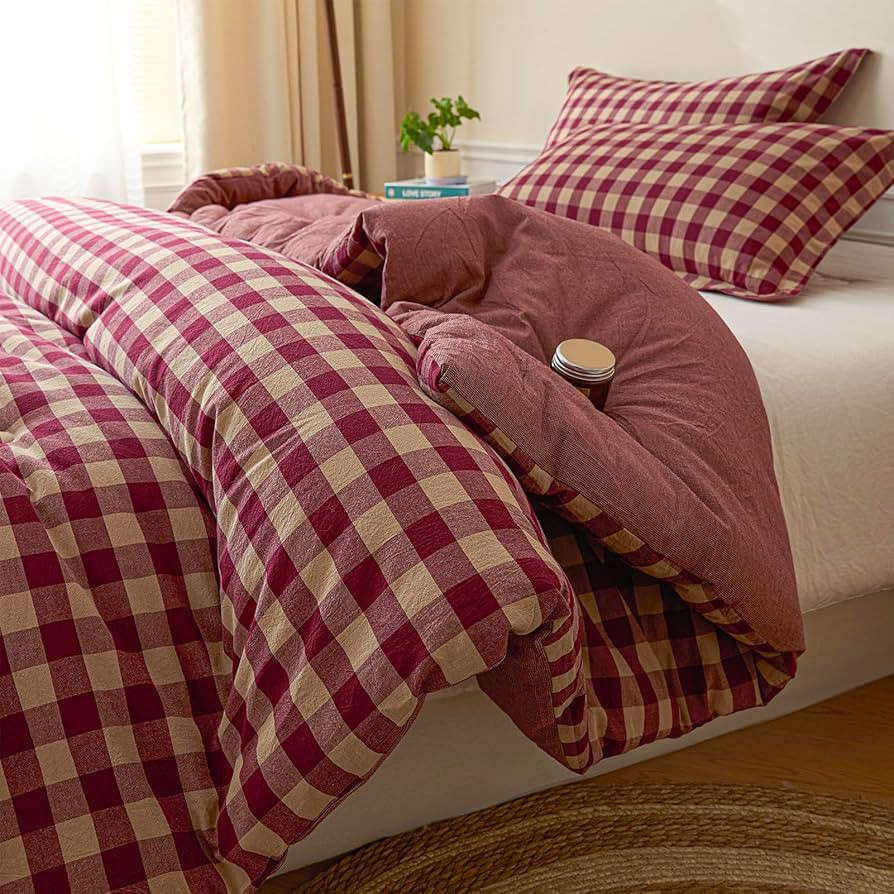 Cyusri Cotton Plaid King Comforter Set - Soft Lightweight Bedding 3 Pieces Dyed Bed Set with 2 Pi... | Amazon (US)
