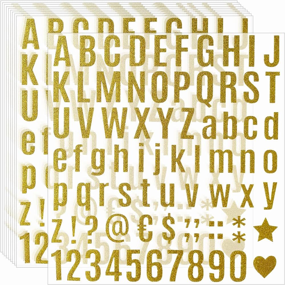 790 Pieces 10 Sheets Glitter Gold Letter Stickers,Alphabet Number Stickers,Self Adhesive Letters ... | Amazon (US)