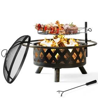 30 in. Outdoor Wood Burning Fire Pit with Cooking Grill | The Home Depot
