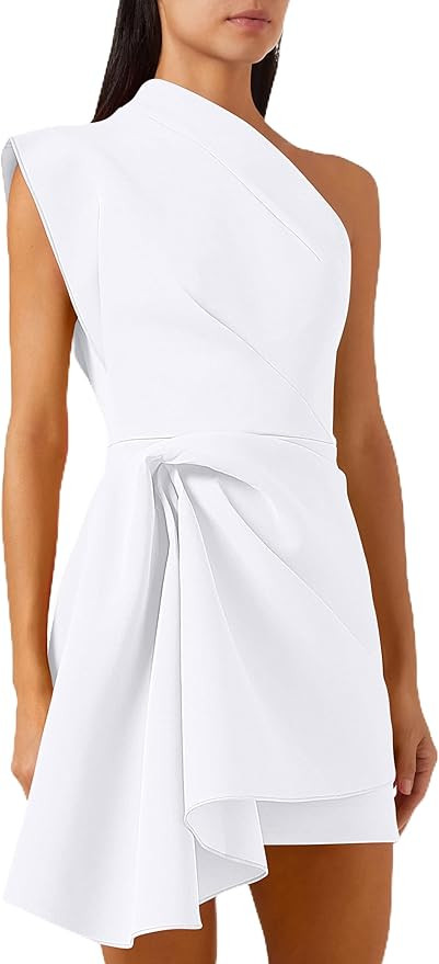 GOBLES Women's Elegant One Shoulder Asymmetrical Draped Mini Cocktail Party Dress | Amazon (US)