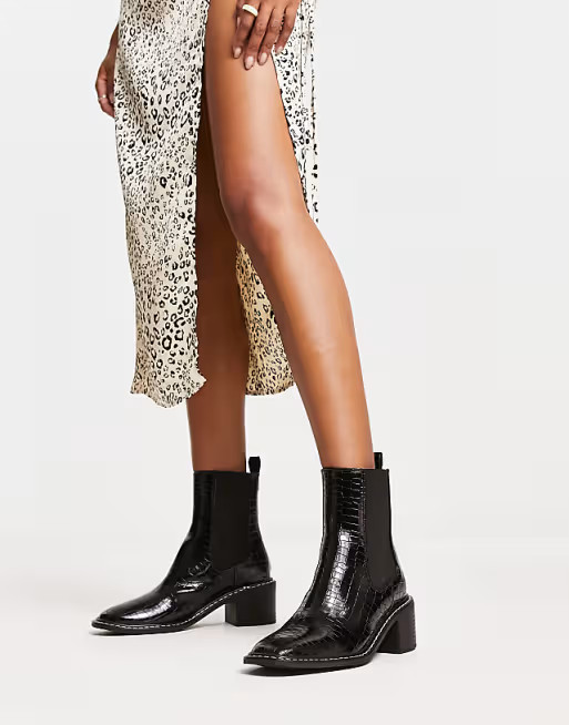 River Island croc gusset detail boot in black | ASOS (Global)