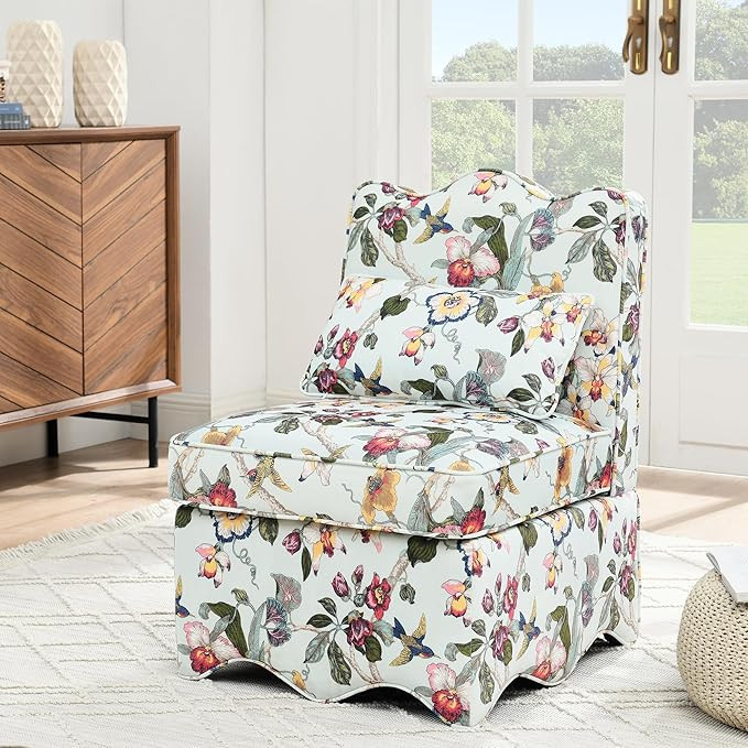 Ball & Cast Flannel Upholstered Armless Dining Chair, Classic American Style Flower Design Fabric... | Amazon (US)