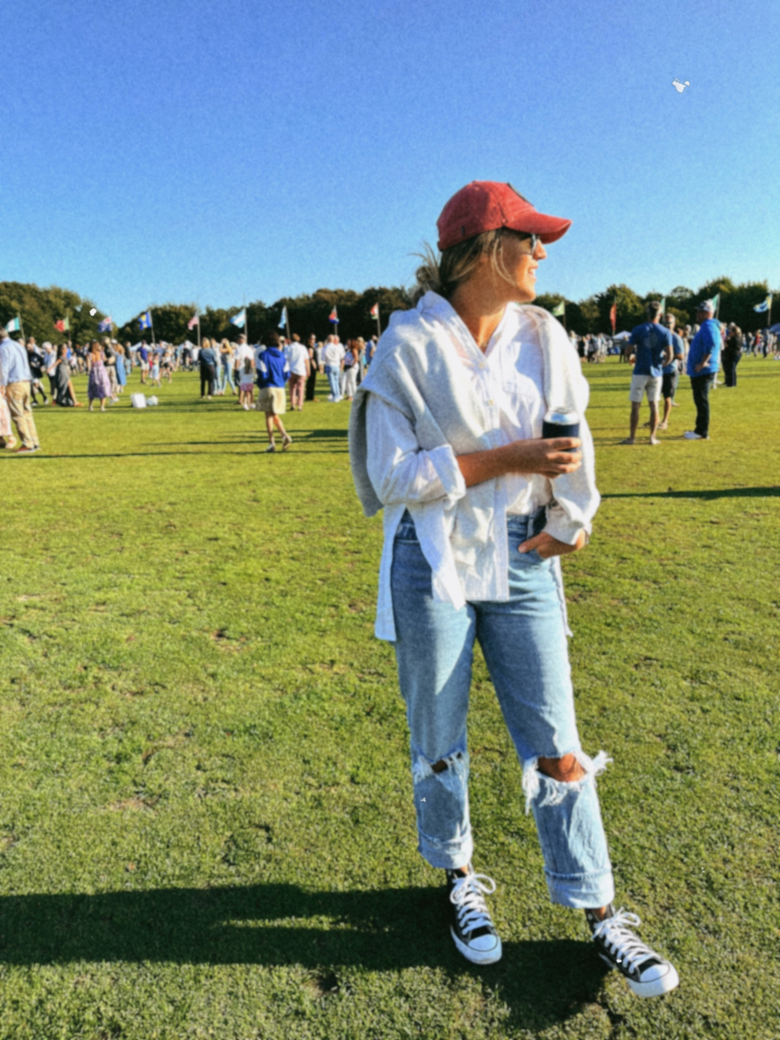 Polo match, Abercrombie jeans, white button down, converse high tops, anine bing, 

#LTKSeasonal #LTKstyletip