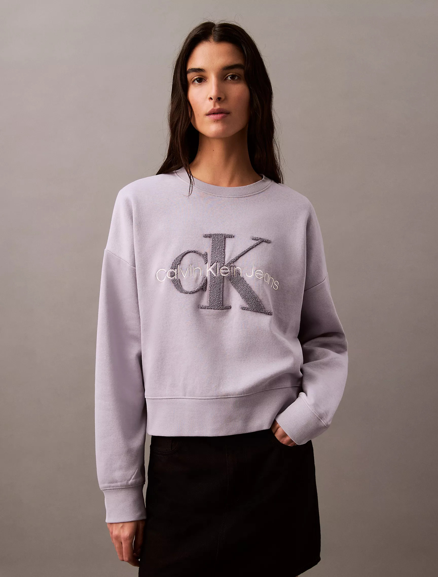 Chenille Monogram Logo Fleece Crewneck Sweatshirt | Calvin Klein | Calvin Klein (US)
