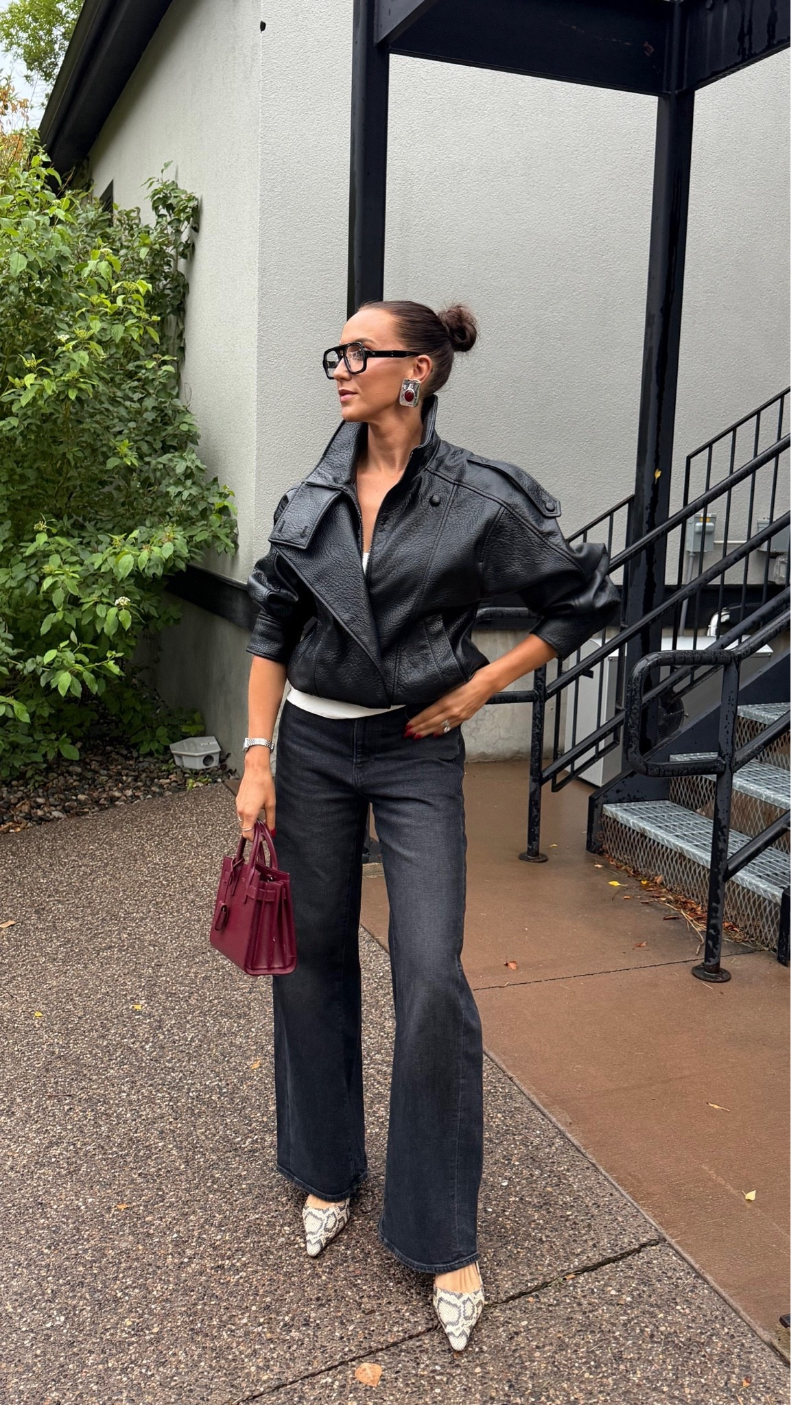 Fall outfit formula I’ll be repeating 🖤 

An oversized black faux leather jacket paired with dark wash wide-leg jeans, snakeskin pointed-toe heels + a burgundy mini bag for a pop of rich fall color. The easiest way to make jeans feel elevated while still keeping the outfit effortless.

Sizing: Jacket XS (VERY oversized) | Denim 4 Long

#LTKootd #LTKgrwm #LTKTall
