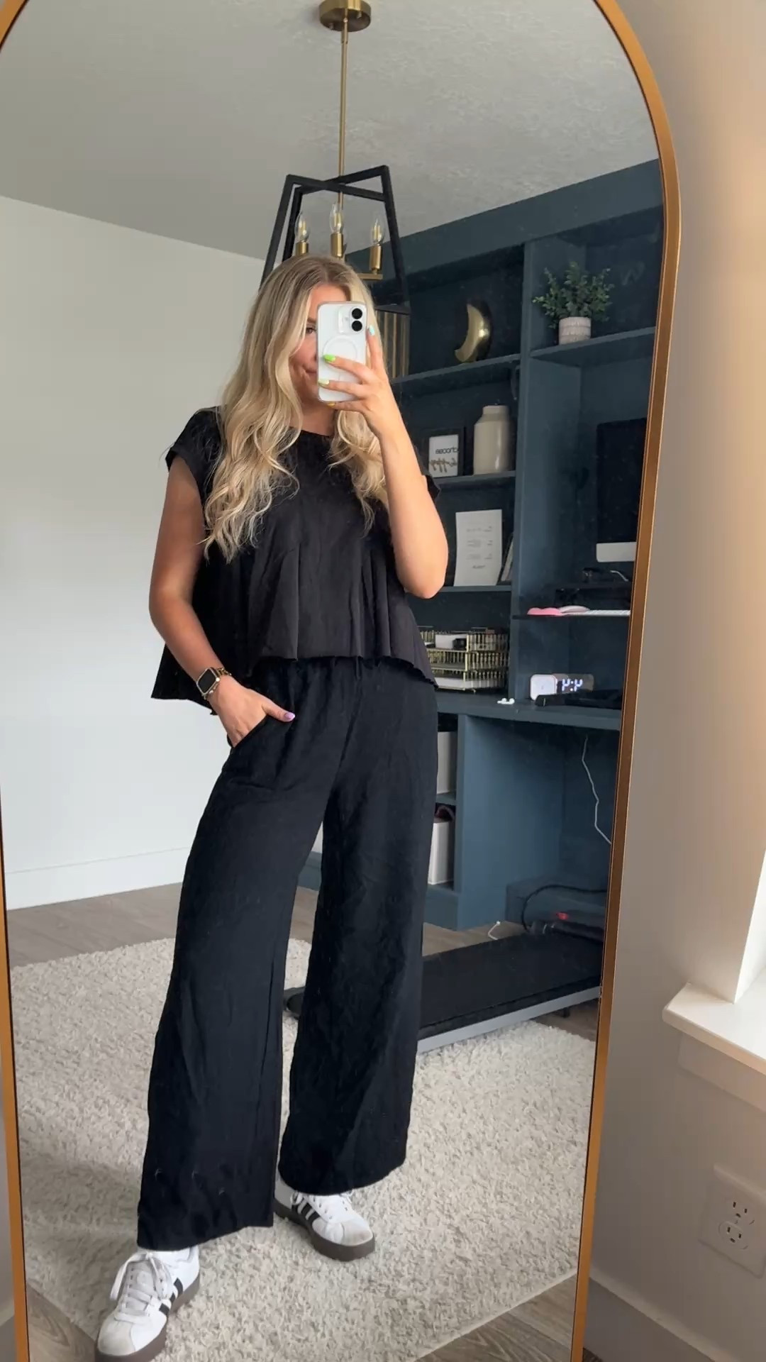 Top: wearing usual M
Pants: wearing usual M
Sneakers: true to size 


| teacher outfit | loungewear | casual outfit | spring outfit | black shirt | black pants 
#LTKWorkwear #LTKSeasonal #LTKFindsUnder100