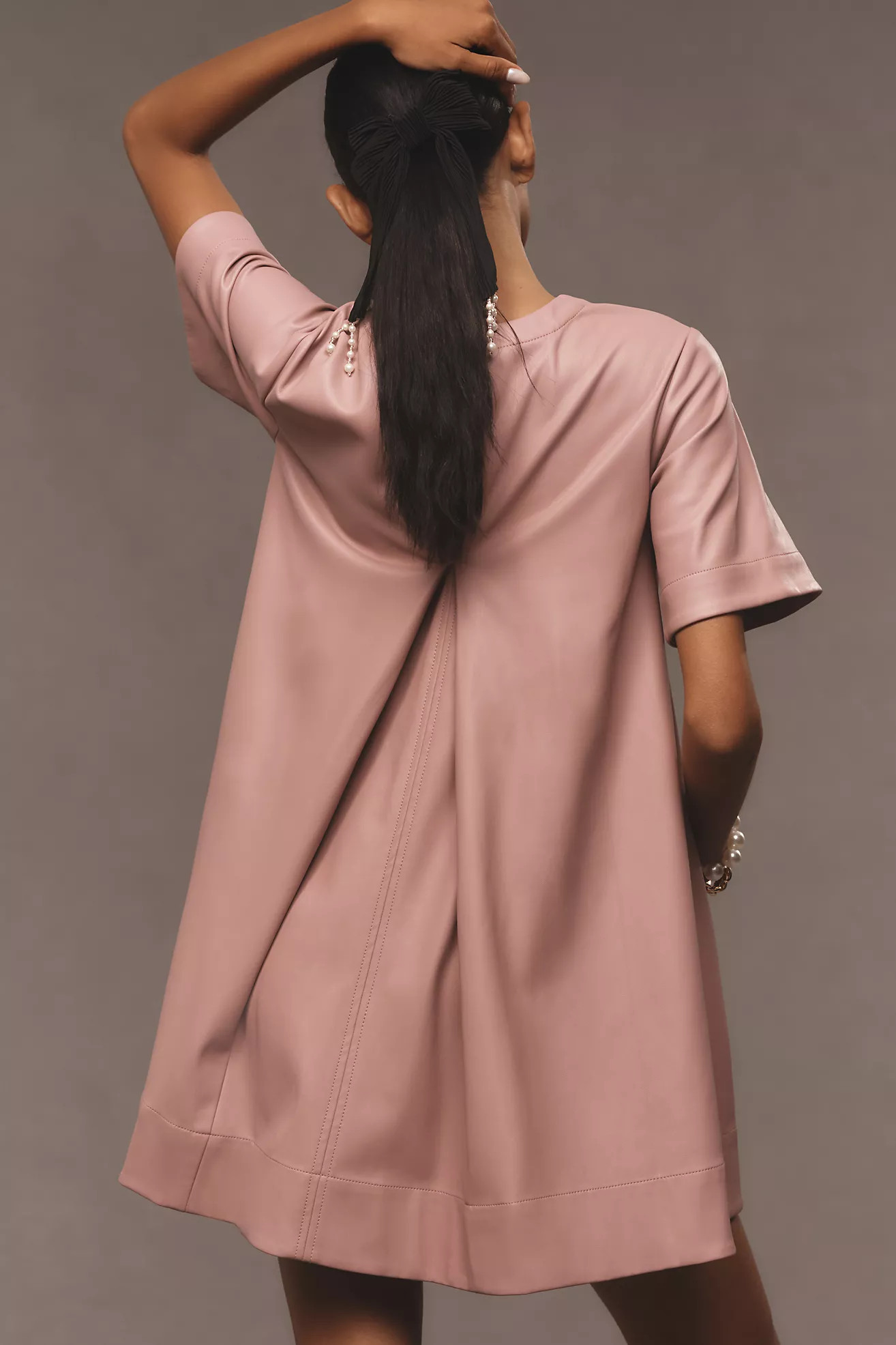 The Emmy Short-Sleeve Swing Mini Dress by Maeve: Faux-Leather Edition | Anthropologie (US)