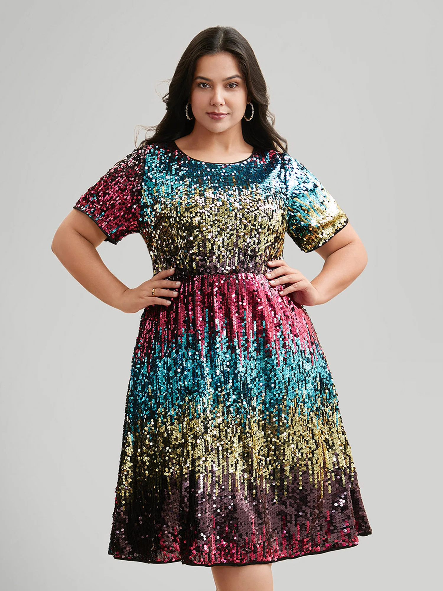 Round Neck Ombre Sequin Dress | Bloomchic