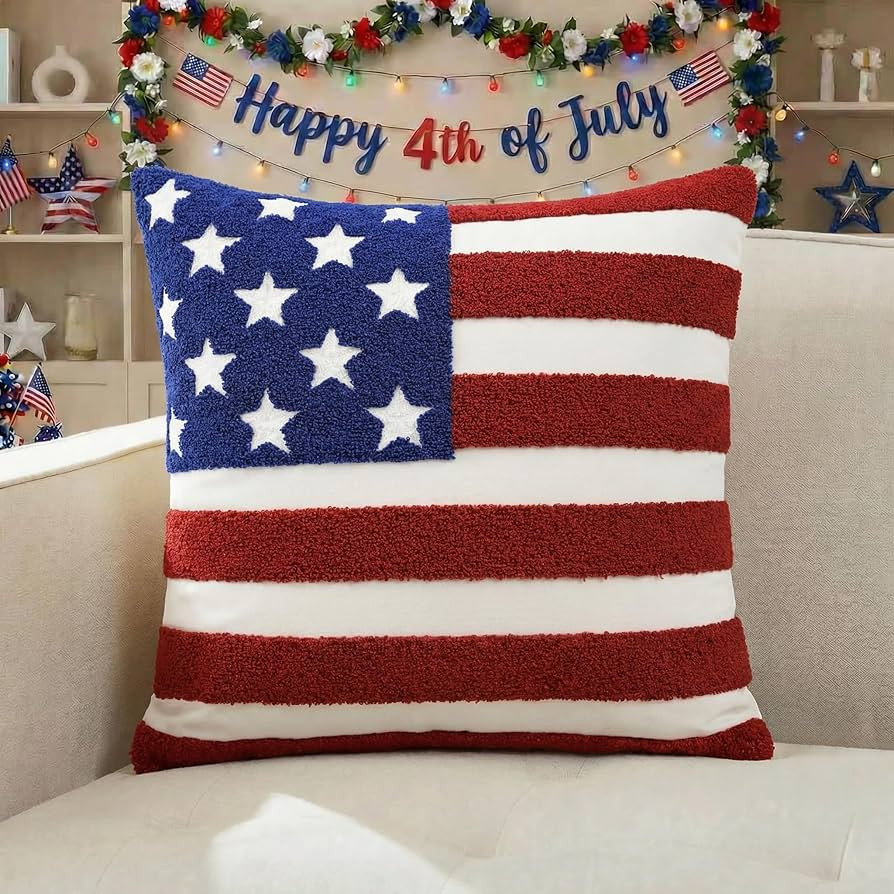 AVOIN colorlife 4th of July Patriotic Striped Star Flag Embroidered Throw Pillow Cover, 18 x 18 I... | Amazon (US)