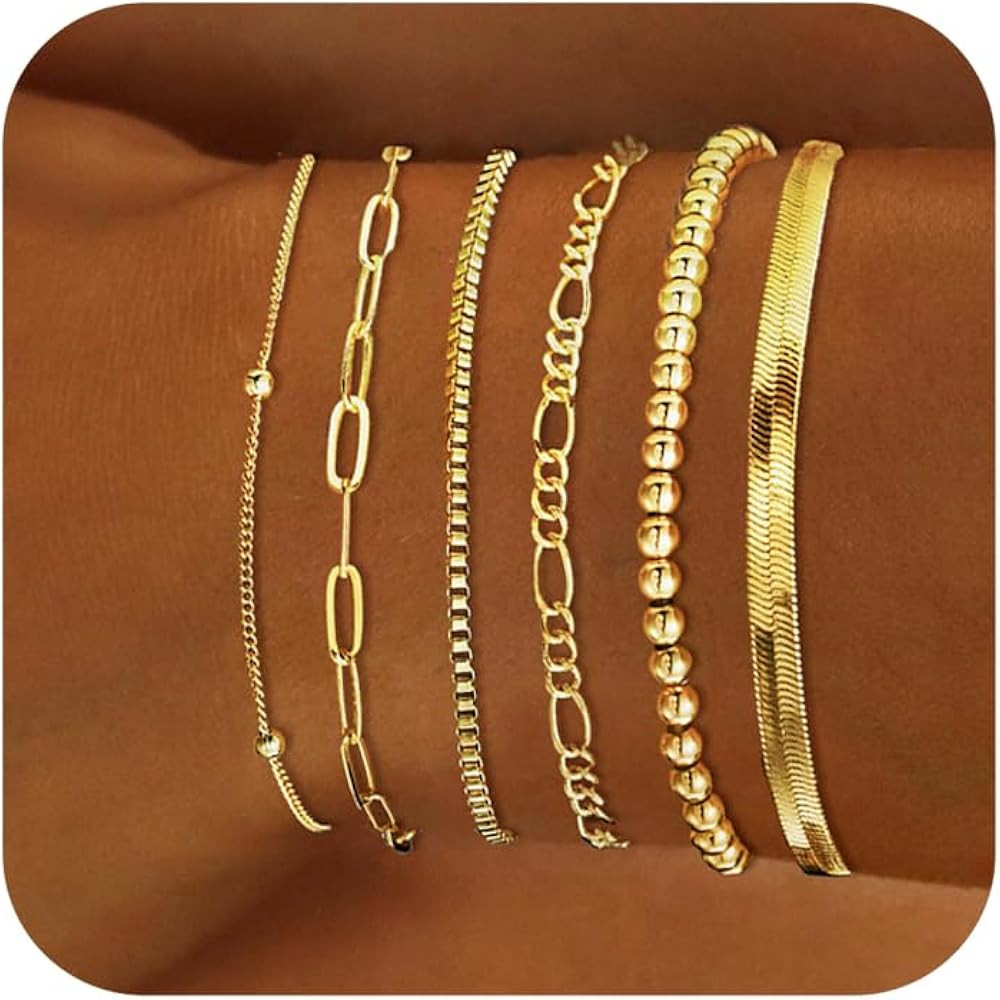 DEARMAY Gold Bracelets for Women Waterproof, 14K Real Gold Jewelry Sets Trendy Thin Dainty Stacka... | Amazon (US)