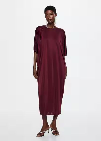 Flowy satin dress burgundy - Woman - 12 - MANGO | MANGO (UK)