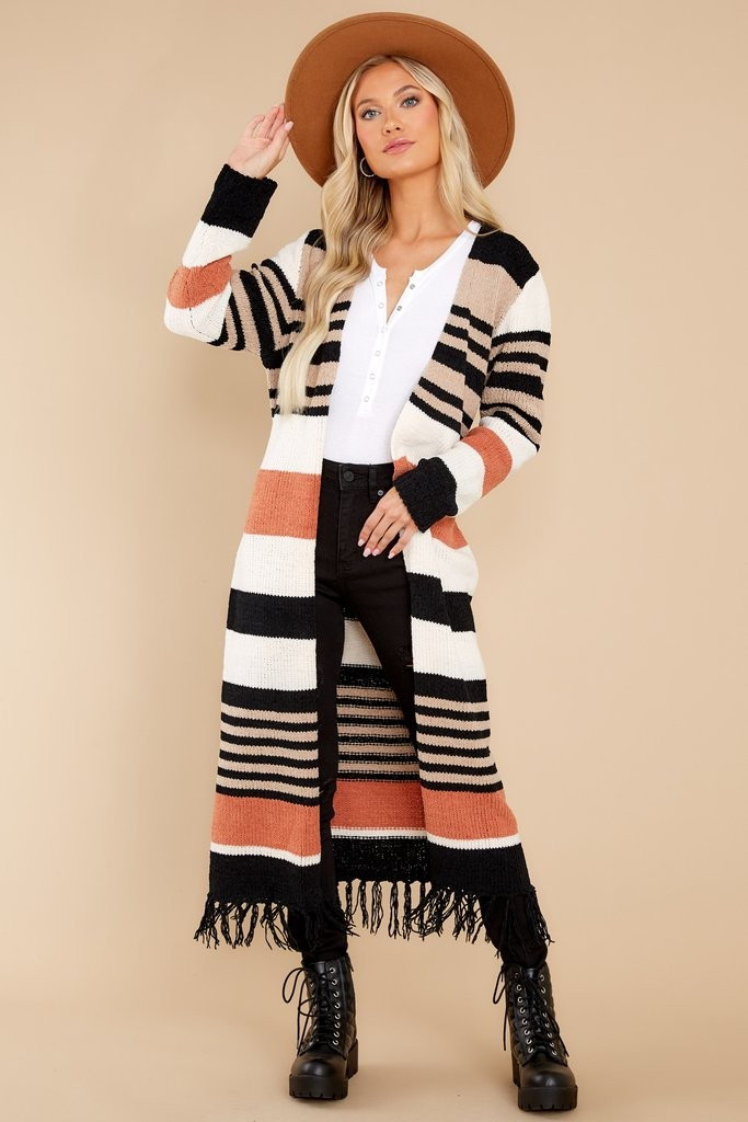 Smitten With You Rust Multi Stripe Cardigan | Red Dress 