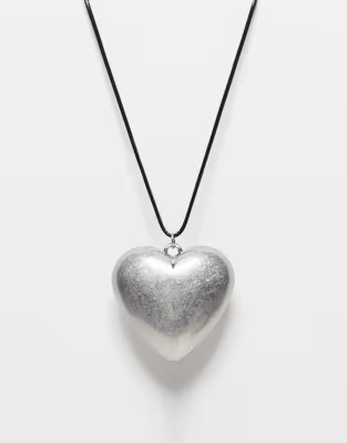 ASOS DESIGN pendant necklace with large puff heart detail in silver tone | ASOS (Global)