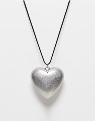 ASOS DESIGN pendant necklace with large puff heart detail in silver tone | ASOS (Global)