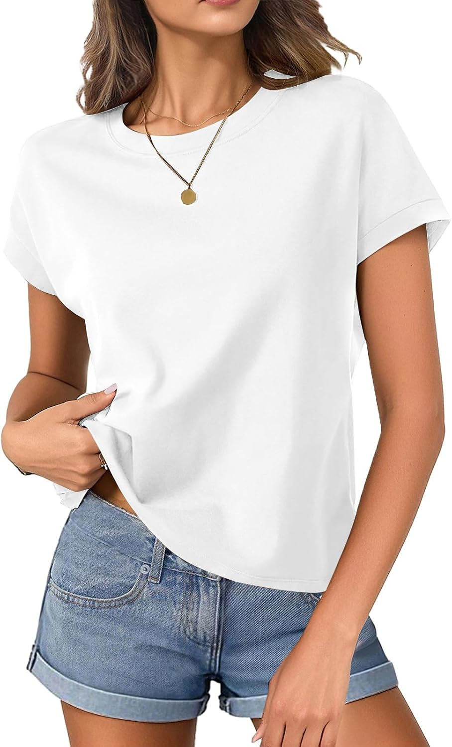 Womens Boxy Tee Shirts Cap Sleeve Crop Tops Cotton Loose Fit T Shirts Crewneck Short Sleeves Casual Summer | Amazon (US)