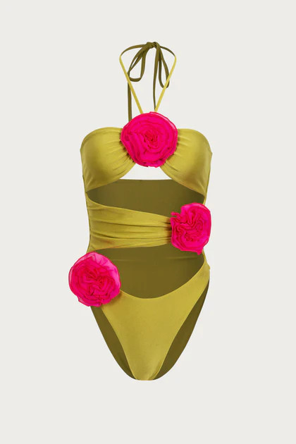 Rose Cut Out One Piece (Green/Fuchsia) | SAME