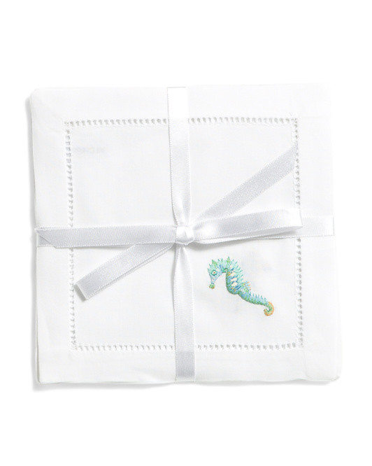 4pk Hand Embroidered Sea Life Cocktail Napkins | TJ Maxx