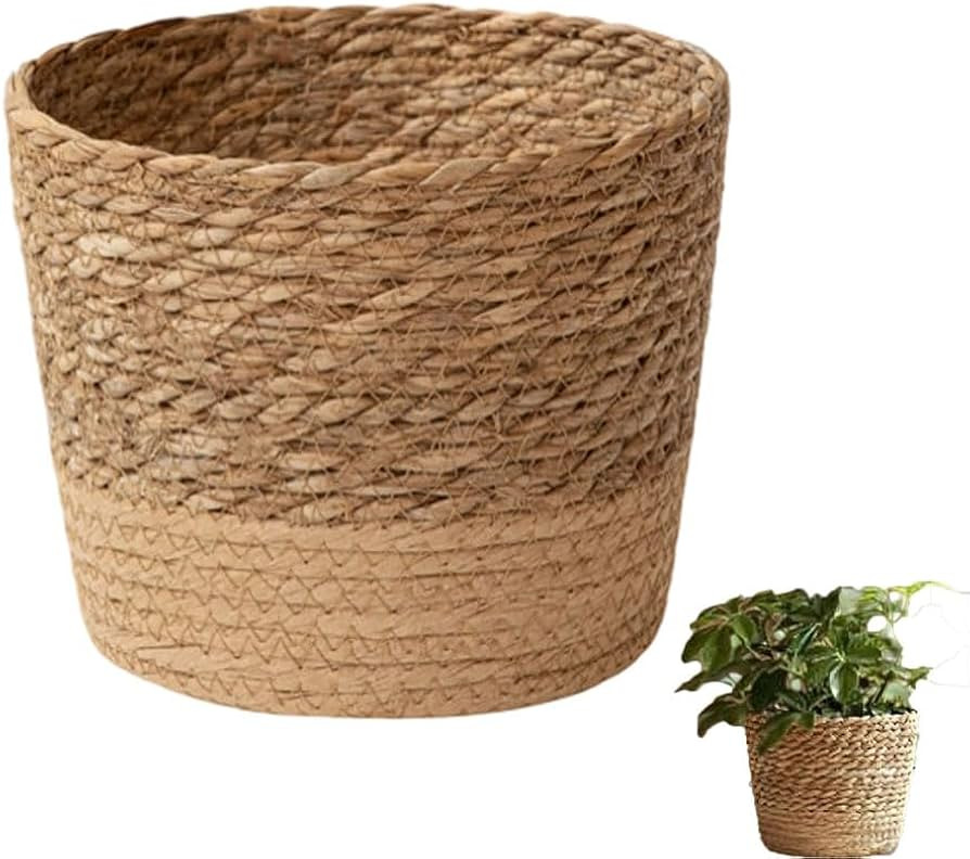 Woven Flower Pot Basket, Seagrass Storage Organizer Planter, Rustic Decorative Plant Containers C... | Amazon (US)
