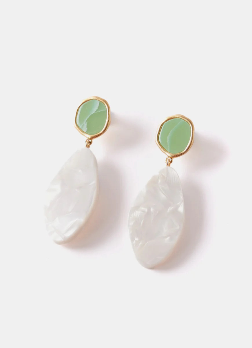 Gold Tone Green Stone Earrings | Mint Velvet