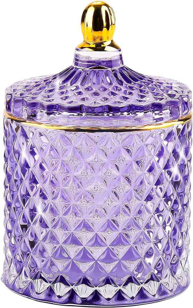 ALAMHI Glass Jewelry Box Purple Trinket Dish Crystal Candy Jars with Lids Candy Dishes Decorative... | Amazon (US)