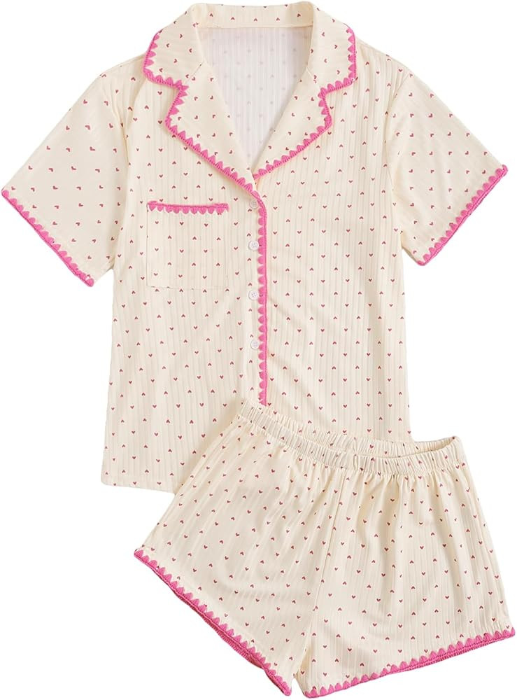 Verdusa Women's 2 Piece Button Front Short Sleeve Top and Short Sleepwear Pajama Sets | Amazon (US)