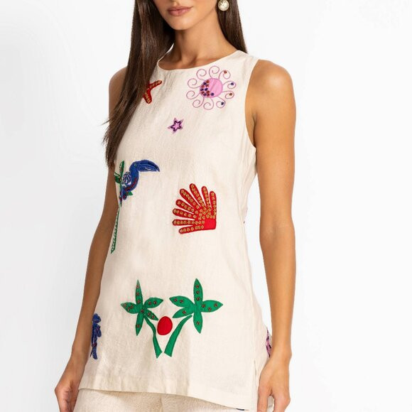 NWT Johnny Was Jade Cassady Linen Beaded Embroidered Tank Top Palomas Island | Poshmark