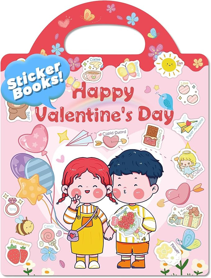 Valentines Day Sticker Books for Kids, Valentines Gifts Reusable Sticker Books for Toddlers, Trav... | Amazon (US)