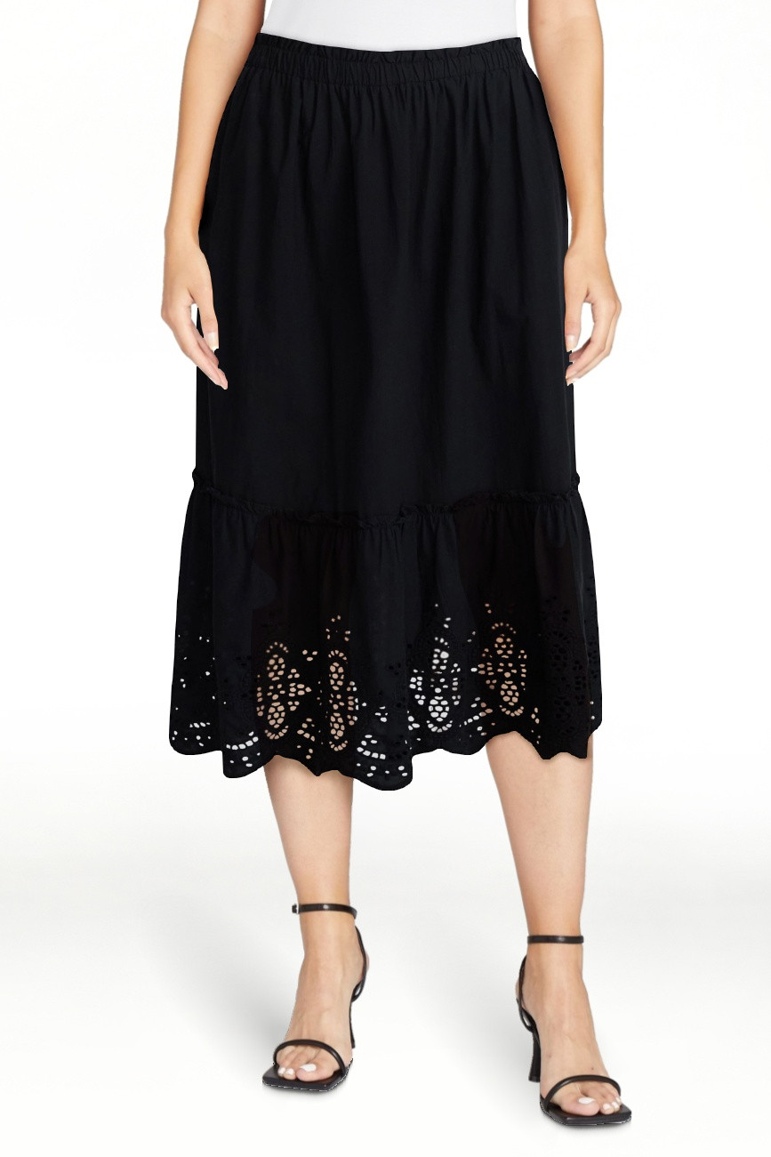 Time and Tru Women's Cotton Eyelet Hem Midi Skirt, Sizes XS-XXXL | Walmart (US)